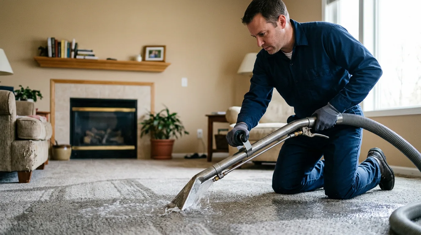 Water damage restoration technician working near Marshall, AR